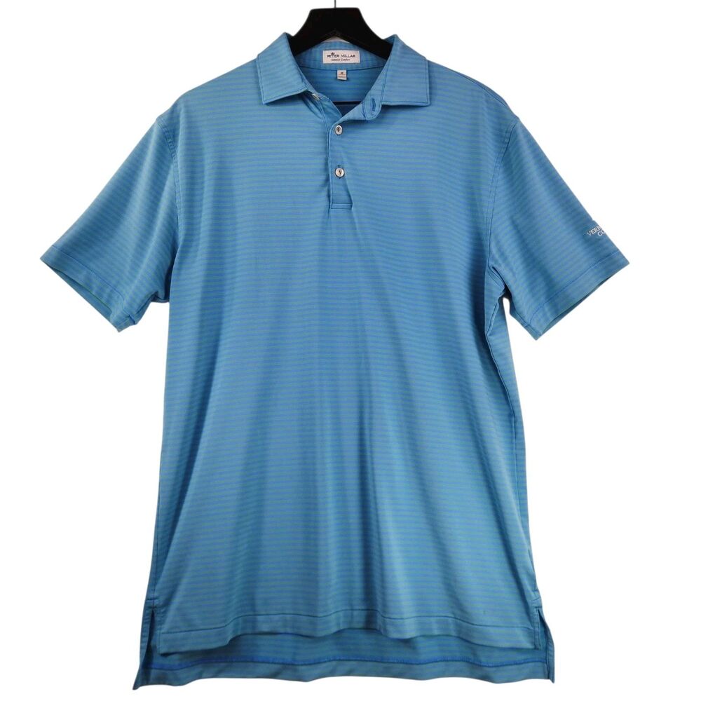 Peter Millar Summer Comfort Mens Polo Medium Striped Blue Green Golf Vermont CC